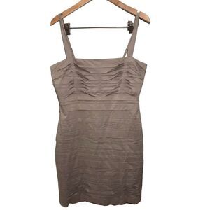 BCBGMaxazria‎ Tiered Corset Tank Dress Sz 12 Adjustable Straps Layers Gravel Tan